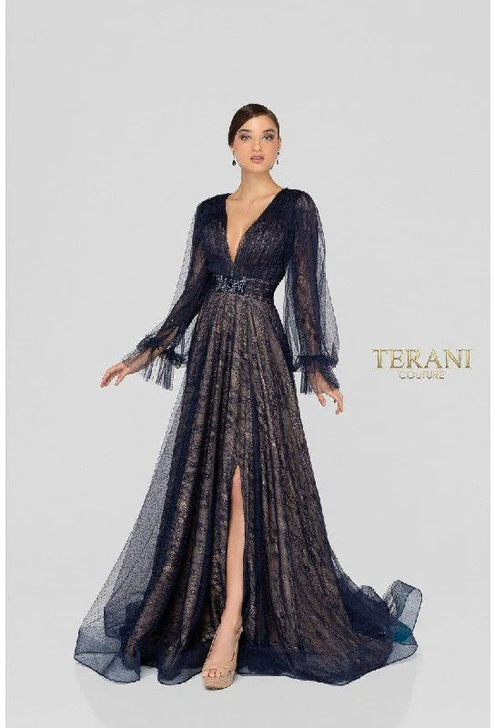 Special Savings Terani Couture 1913M9414 Long V-Neck Formal Dress Sale