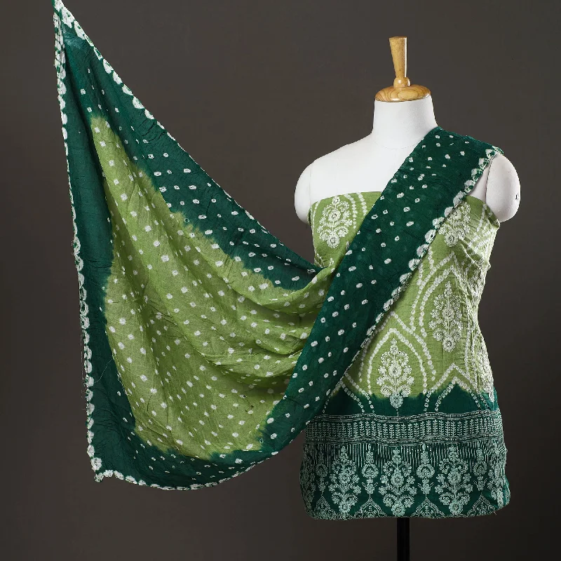 Bonus Savings Green - 3pc Satin Cotton Kutch Bandhani Dress Material 53