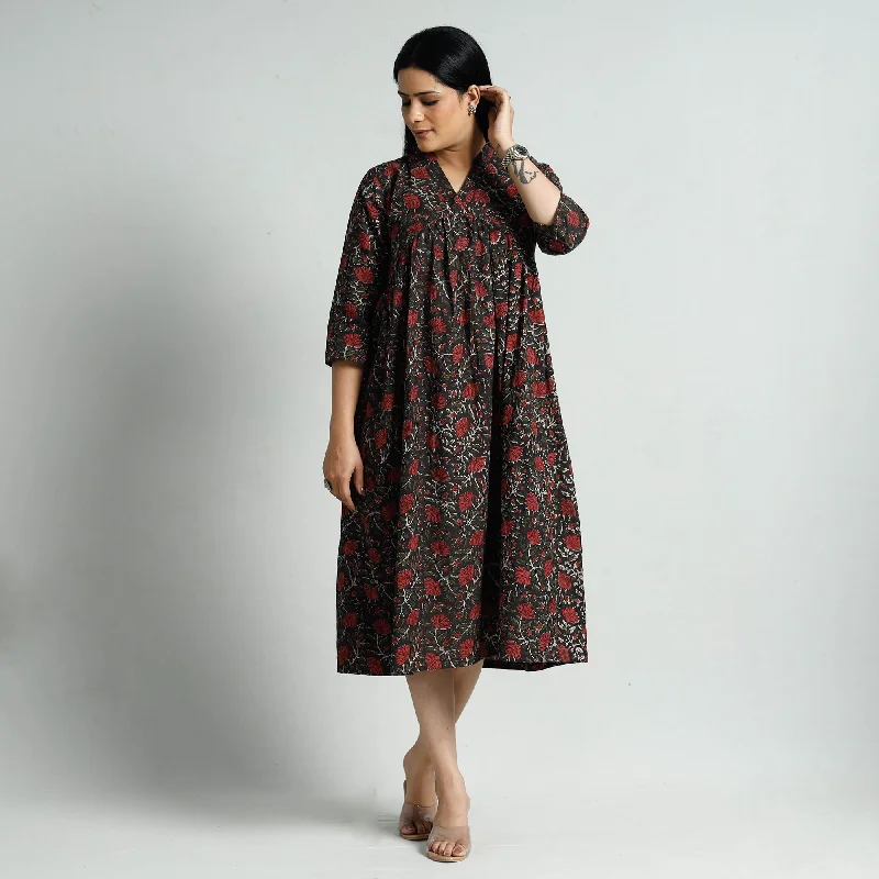 Online Specials Black - Bagru Block Printed Cotton Flared Dress