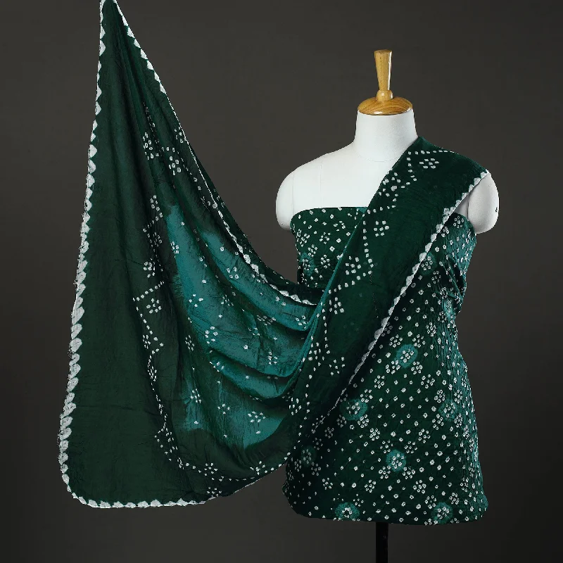 Price Buster Green - 3pc Tie & Dye Satin Cotton Bandhani Dress Material 44