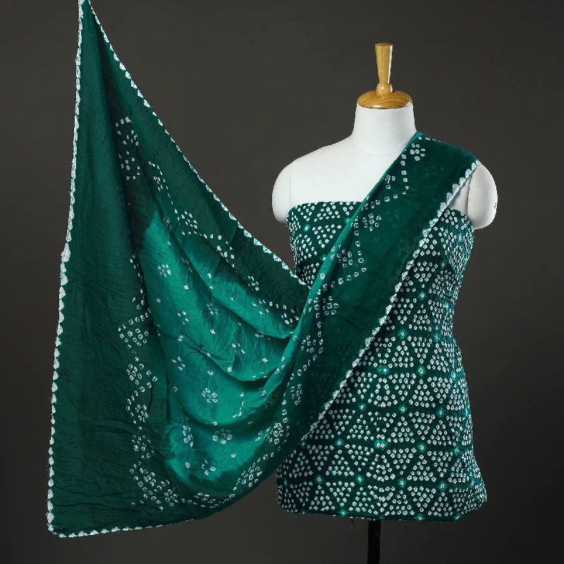 Grand Opening Sale Green - 3pc Tie & Dye Satin Cotton Bandhani Dress Material 55