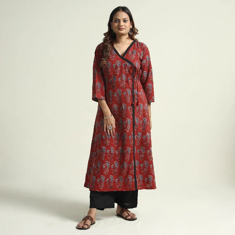 The Best Prices Red - Block Print Cotton Flared Ajrakh Kurta with Palazzo Set