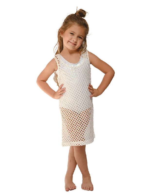 While Supplies Last Girl's fishnet mesh dress with a racer back detail