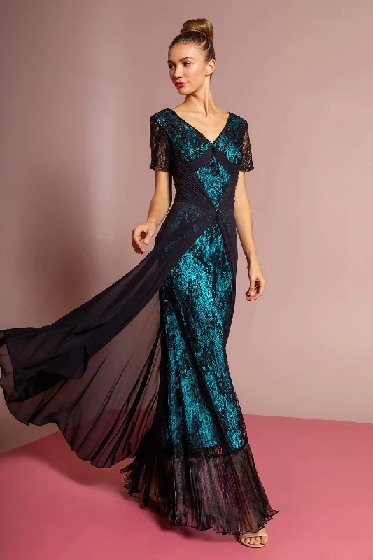 Fantastic Offers Short Sleeve Lace Embellished V-Neck Long Dress Sale