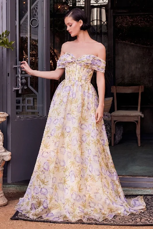 Savings Spectacular Andrea & Leo A1466 A Line Long Floral Printed Pattern Formal Prom Dress