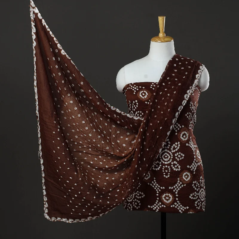 Closeout Brown - 3pc Kutch Tie-Dye Satin Cotton Bandhani Dress Material 77