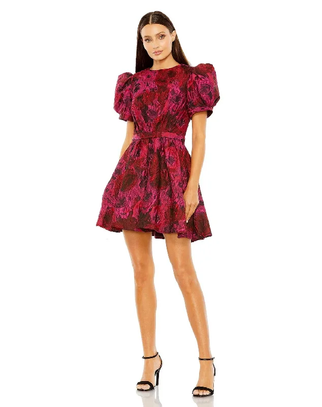 Stock Up and Save Mac Duggal 27475 Puff Sleeve Brocade Short Dress