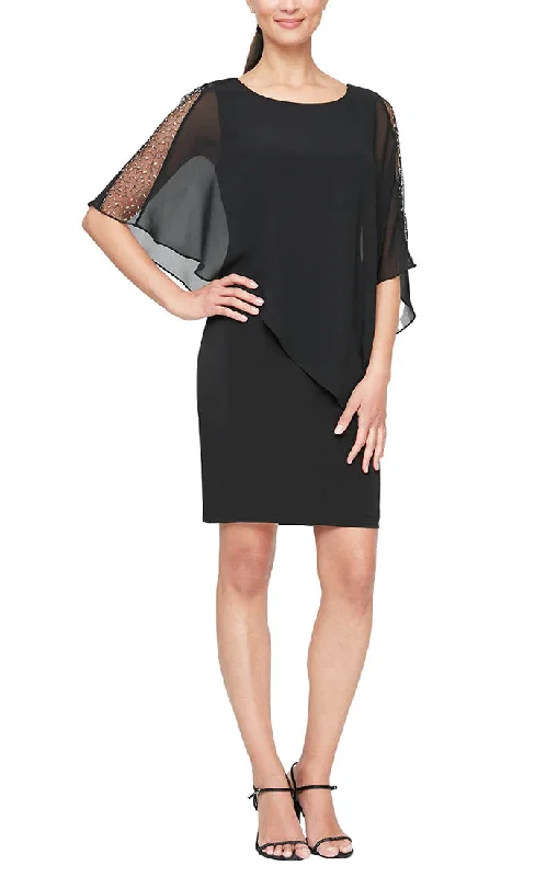 Sneak Peek Sale SL Fashions 9177437 Short Capelet Cocktail Dress