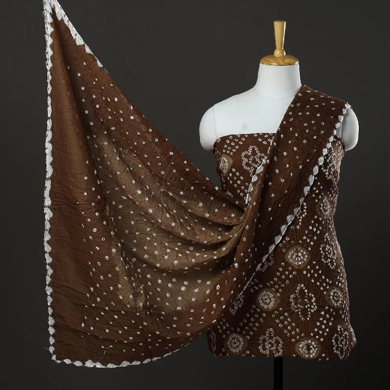 Don't Wait Brown - 3pc Kutch Tie-Dye Satin Cotton Bandhani Dress Material 68