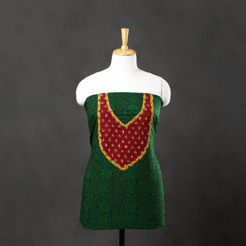 New Markdowns Green - Bagh Print Cotton Kurta Material with Patchwork (3.1m) 04