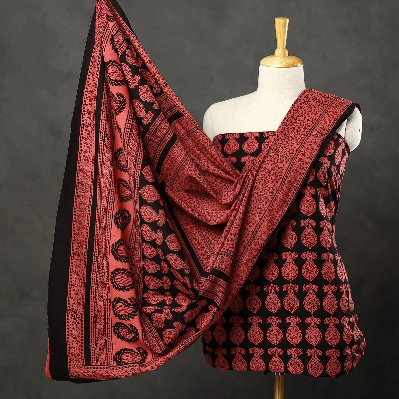TIME-Limited Offer Red - 3pc Bagh Print Cotton Dress Material Set 83