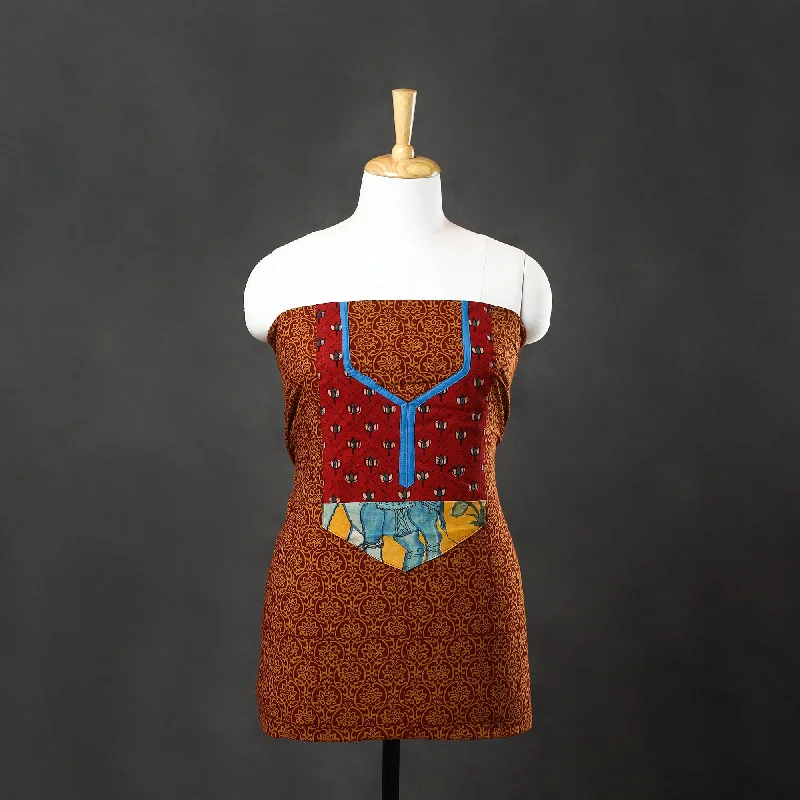 Deep Discounts Orange - Bagh Print Cotton Kurta Material with Patchwork (3.1m) 11