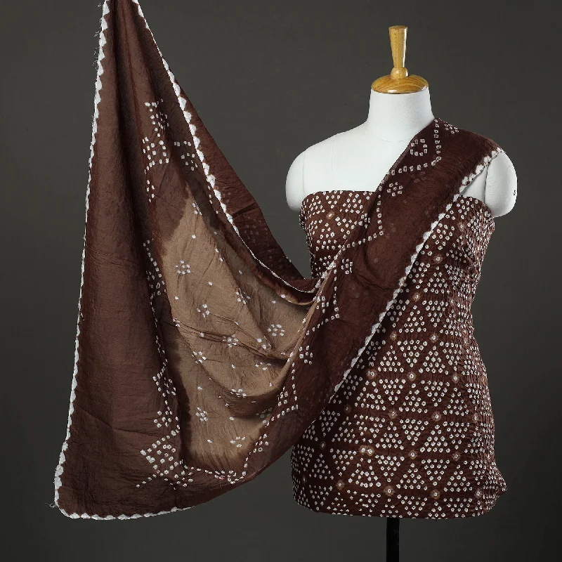 Price Smash Brown - 3pc Tie & Dye Satin Cotton Bandhani Dress Material 45
