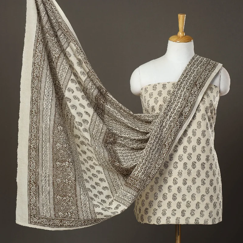 Price Buster Beige - 3pc Cotton Bagh Print Suit Material Set 20