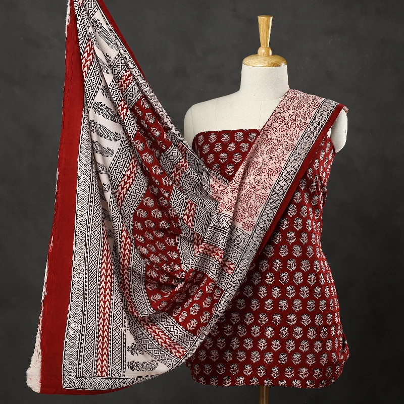 Price Slash Red - 3pc Bagh Print Cotton Dress Material Set 39