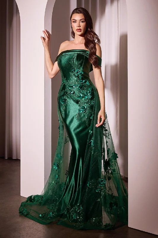 Best Bargains Cinderella Divine J876 Prom Long 3D Floral Applique Overskirt Dress