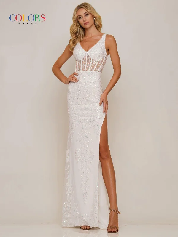 Major Savings Colors 2990 Long Sleeveless Glitter Prom Dress