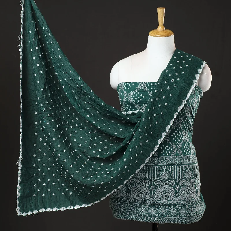 Last Chance Green - 3pc Kutch Bandhani Tie-Dye Mirror Work Satin Cotton Suit Material Set 74 Last Chance Green - 3pc Kutch Bandhani Tie-Dye Mirror Work Satin Cotton Suit Material Set 74