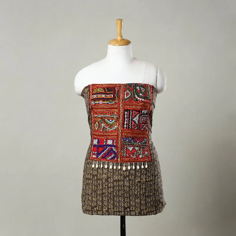 Price Slash Brown - Kutch Embroidery Cotton Akola Kurta Material (3m) 11