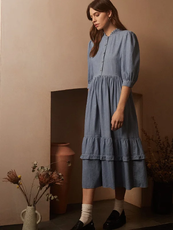 Unbeatable Prices Alicia Organic Cotton Chambray Midi Dress | Light Indigo