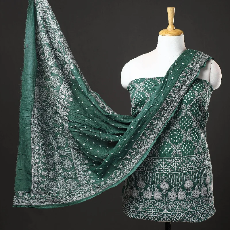 Fantastic Deals Green - 3pc Kutch Bandhani Tie-Dye Cotton Suit Material Set 250