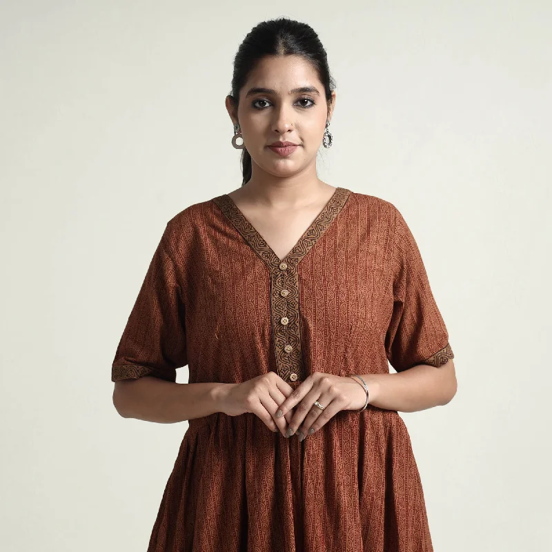Steals and Deals Brown - Bagh Block Printed Cotton Dress