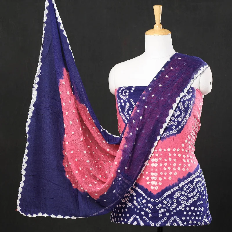 Today’s Deal Multicolor - 3pc Kutch Bandhani Tie-Dye Satin Cotton Suit Material Set