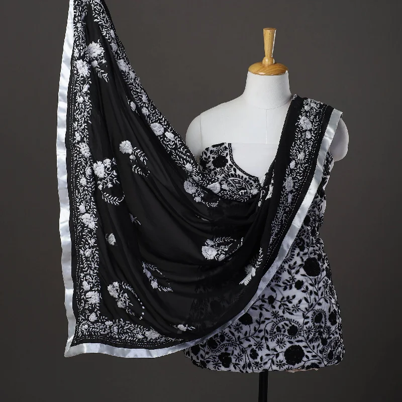 Unmissable Offer Black - 3pc Hand Embroidery Georgette Phulkari Dress Material 01
