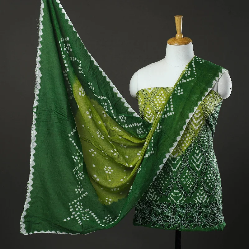 Buy More, Save More Green - 3pc Tie & Dye Satin Cotton Bandhani Dress Material 64