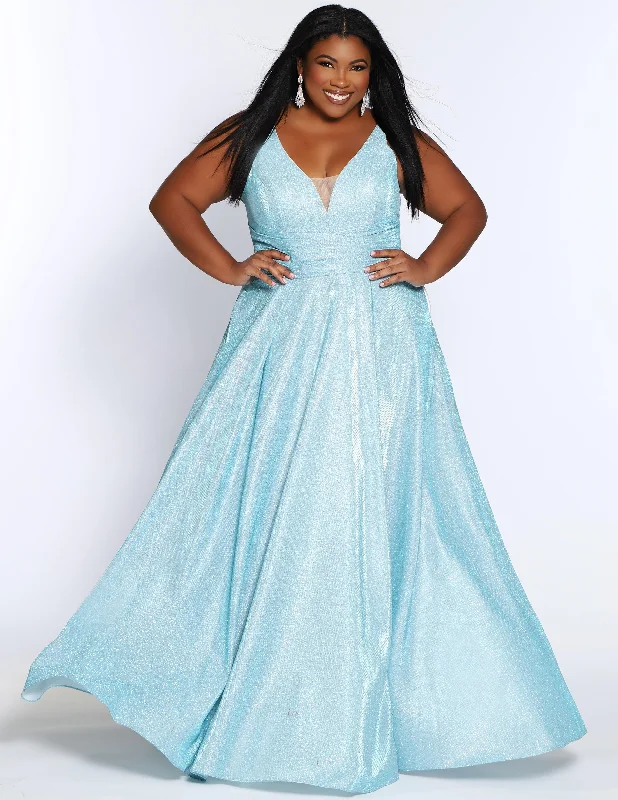 Mega Deal Sydneys Closet SC7324 Long Plus Size Metallic Prom Dress