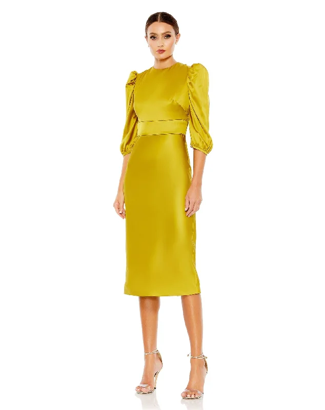 Special Price Chartreuse 14 Mac Duggal 26927I Quarter Sleeve Midi Formal Dress Sale