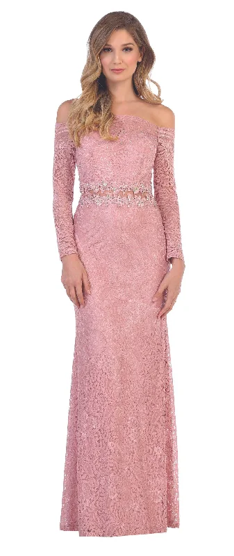 Savings Bonanza Eva 3287 Long Off Shoulder Formal Lace Evening Party Dress Sale