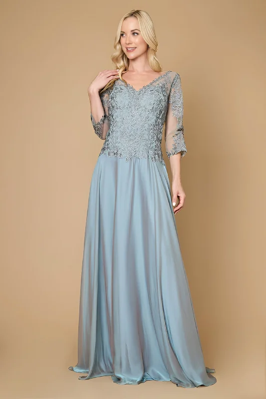 Super Sale Long Sleeve Formal Mother of the Bride Lace Dress Periwinkle