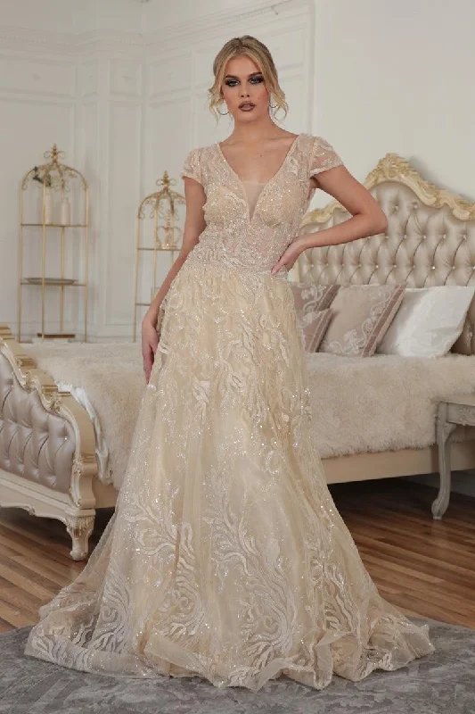 Amazing Deals High Couture NR2208 Long Cap Sleeve Prom Ball Gown