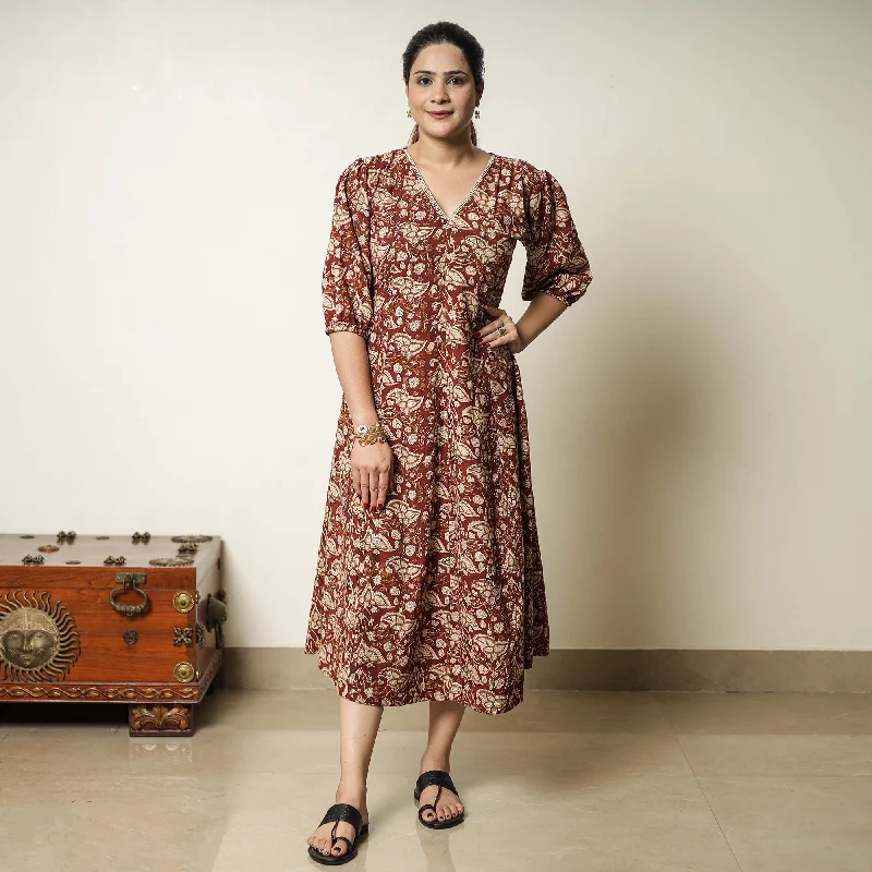 Mega Sale Red - Bagru Block Printed Cotton Flared Dress 02