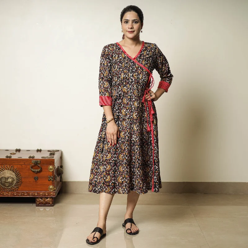 Discount Days Black - Bagru Block Printed Cotton Angrakha Flared Dress 09