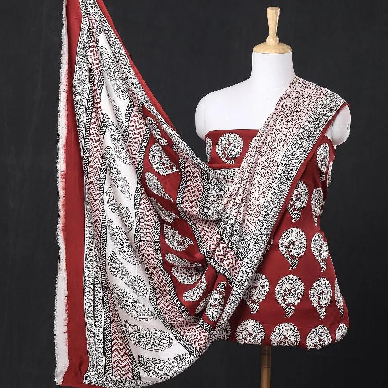 Stock Up and Save Maroon - 3pc Modal Silk Bagh Print Suit Material Set