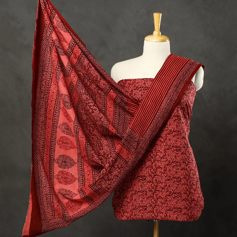 Discount Mania Red - 3pc Bagh Print Cotton Dress Material Set 80