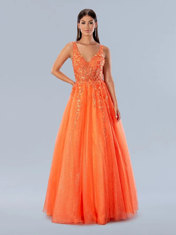 Stock Clearance Stella Couture 24203 Glitter Formal Long Applique Prom Dress