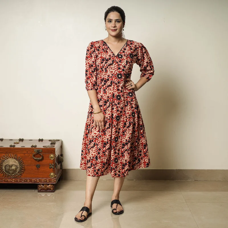 Daily Specials Red - Bagru Block Printed Cotton Flared Dress 01