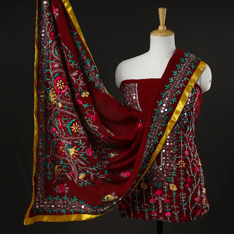 Special Savings Maroon - 3pc Phulkari Embroidery Chapa Work Georgette Suit Material Set 68 Special Savings Maroon - 3pc Phulkari Embroidery Chapa Work Georgette Suit Material Set 68