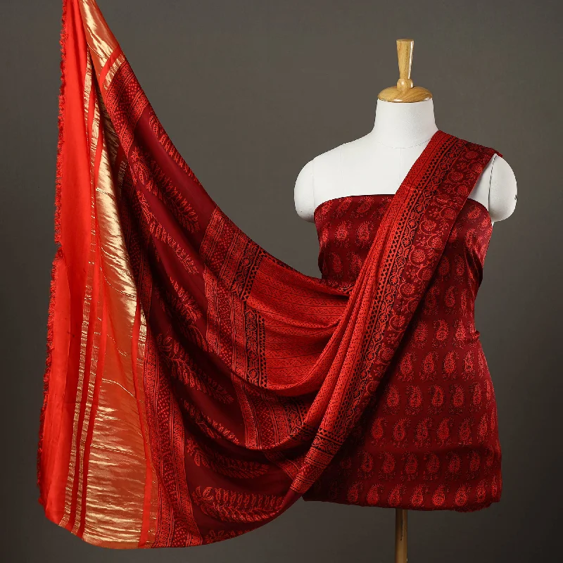Customer Appreciation Sale Red - 3pc Modal Silk Bagh Print Suit Material 02