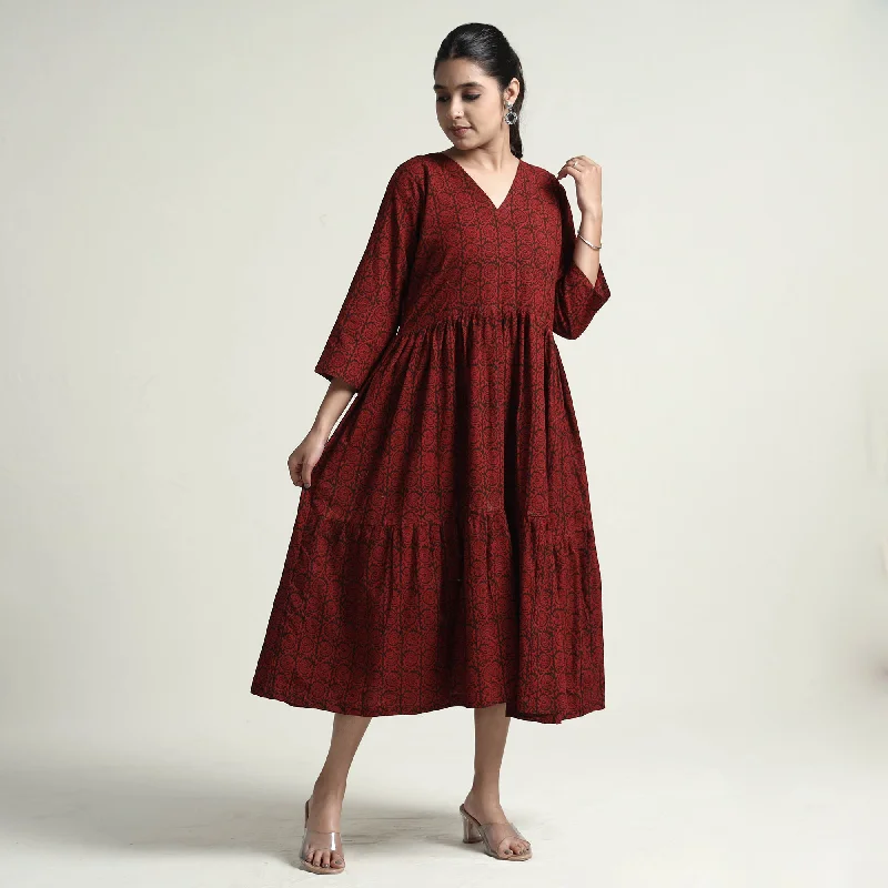 Deep Discounts Red - Bagh Block Printed Cotton Dress