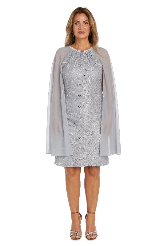 Price Break R&M Richards 2808P Plus Size Glitter Lace Cape Dress