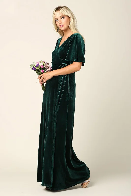 Can't Miss Hunter Green 3XL Mother of the Bride Long Flutter Sleeve Velvet Gown Sale