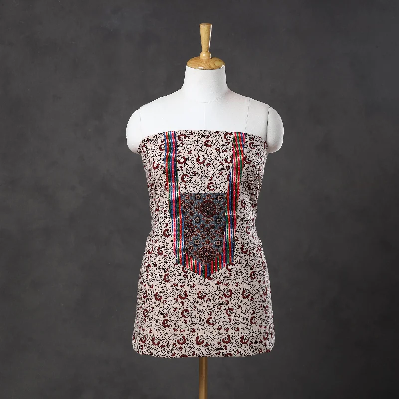 Clearance Sale Beige - Bagh Print Cotton Kurta Material with Patchwork (3m) 01