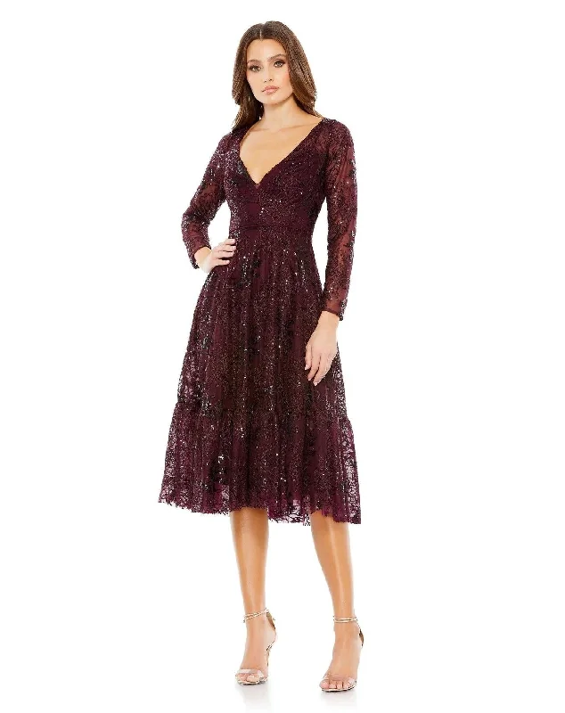 Clearance Event Mac Duggal 68001 Long Sleeve Lace Midi Dress Sale