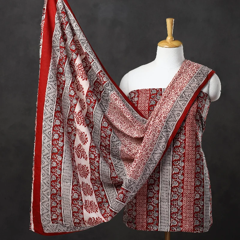 Price Drop Red - 3pc Natural Dyed Cotton Bagh Print Suit Material Set 02
