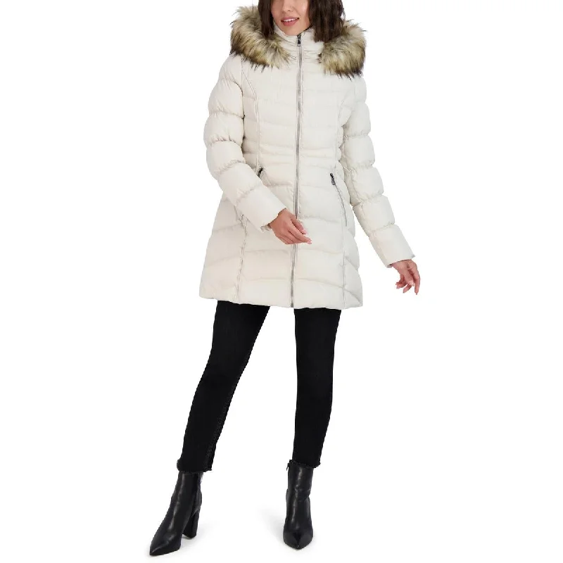 Today's Special Womens Faux Fur Trim Hooded Puffer Jacket