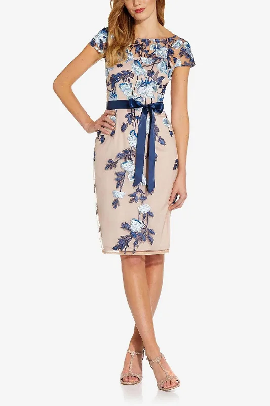 Inventory Reduction Adrianna Papell AP1E209198 P Short Sleeves Ribbon Bow Waist Detail Midi Formal Dress Inventory Reduction Adrianna Papell AP1E209198 P Short Sleeves Ribbon Bow Waist Detail Midi Formal Dress